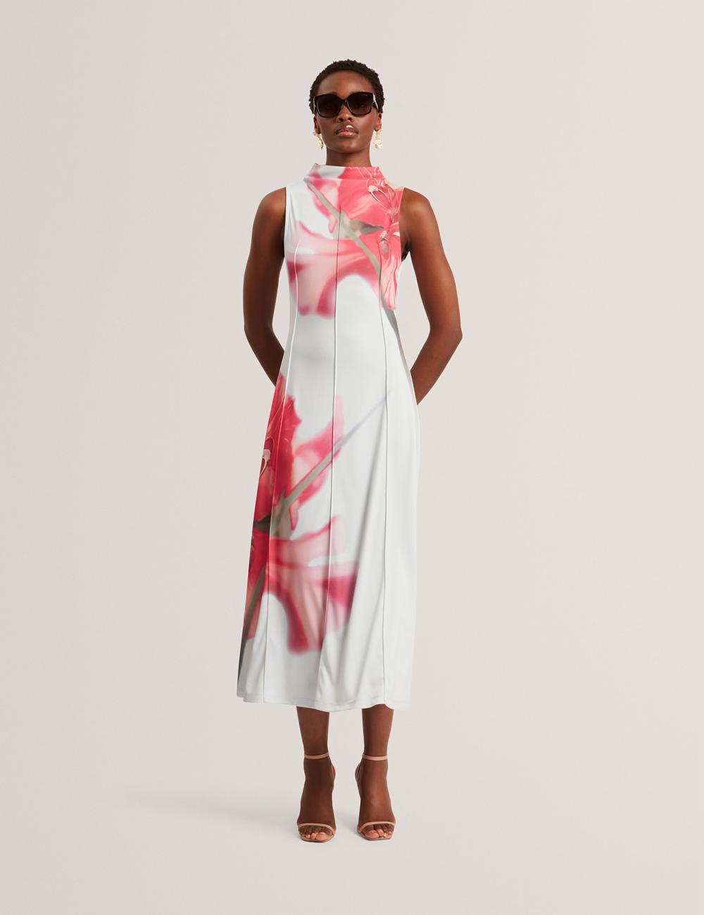 Blue Women Ted Baker REBEHKA - High Neck Printed Jersey Midi Dresses | SA  TAS-054198