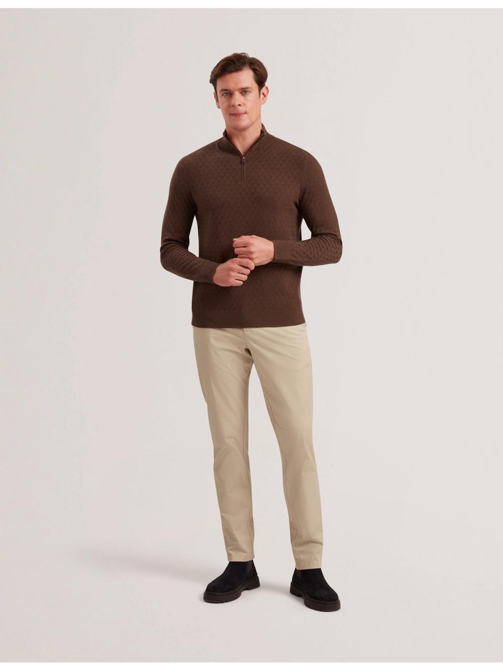 Brown Men Ted Baker KURNLE - T Knit Half Zip Funnel Neck Jumpers | SA  PYM-034291