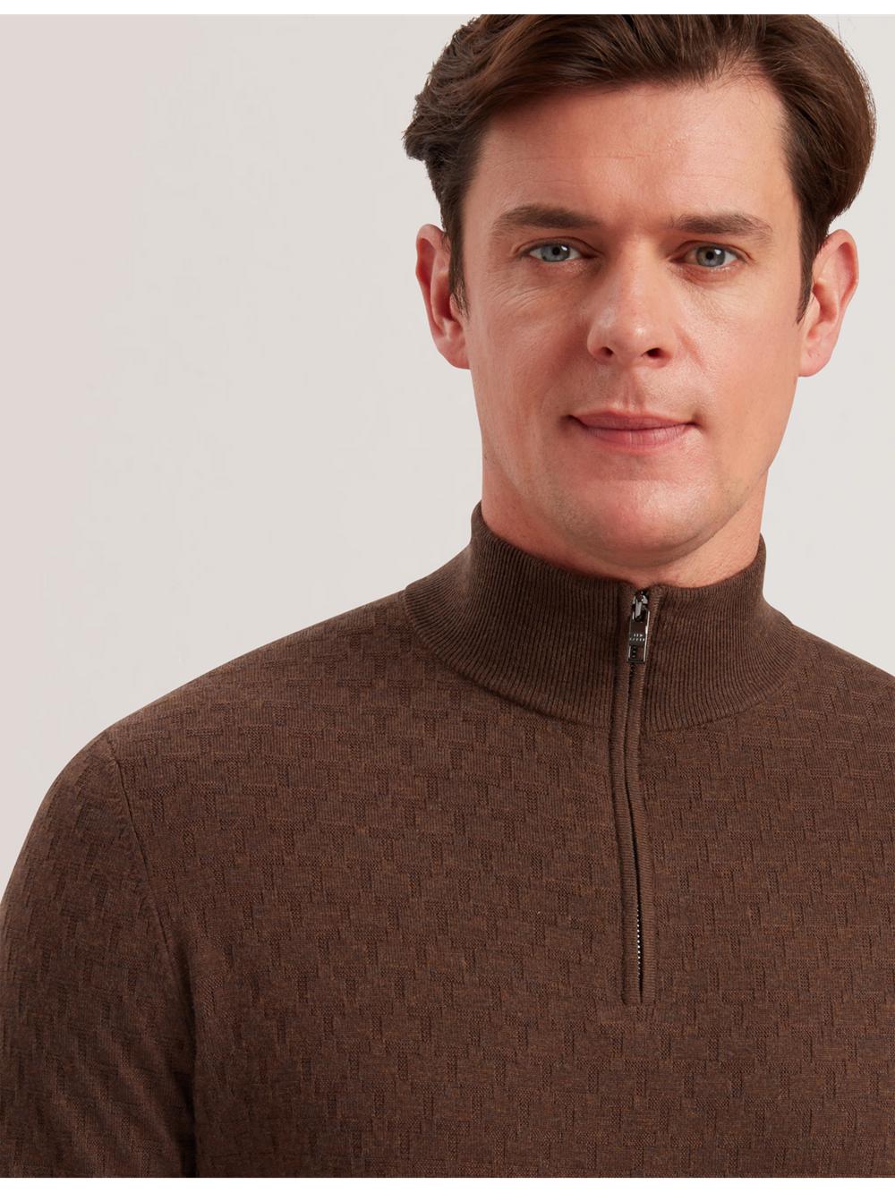 Brown Men Ted Baker KURNLE - T Knit Half Zip Funnel Neck Jumpers | SA  PYM-034291
