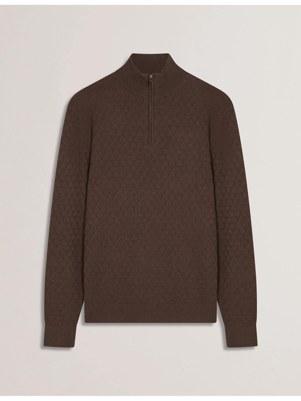 Brown Men Ted Baker KURNLE - T Knit Half Zip Funnel Neck Jumpers | SA  PYM-034291