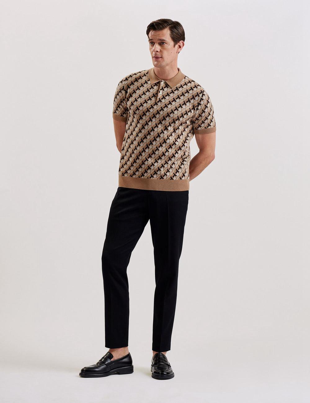 Brown Men Ted Baker SEFERRY - Interlocking T Jacquard Knitted Polos Shirts | SA  QMI-145238
