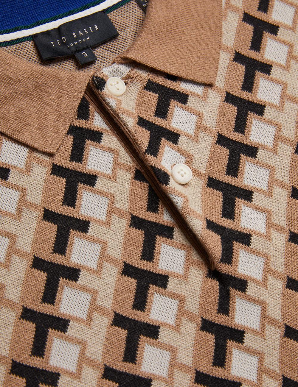 Brown Men Ted Baker SEFERRY - Interlocking T Jacquard Knitted Polos Shirts | SA  QMI-145238
