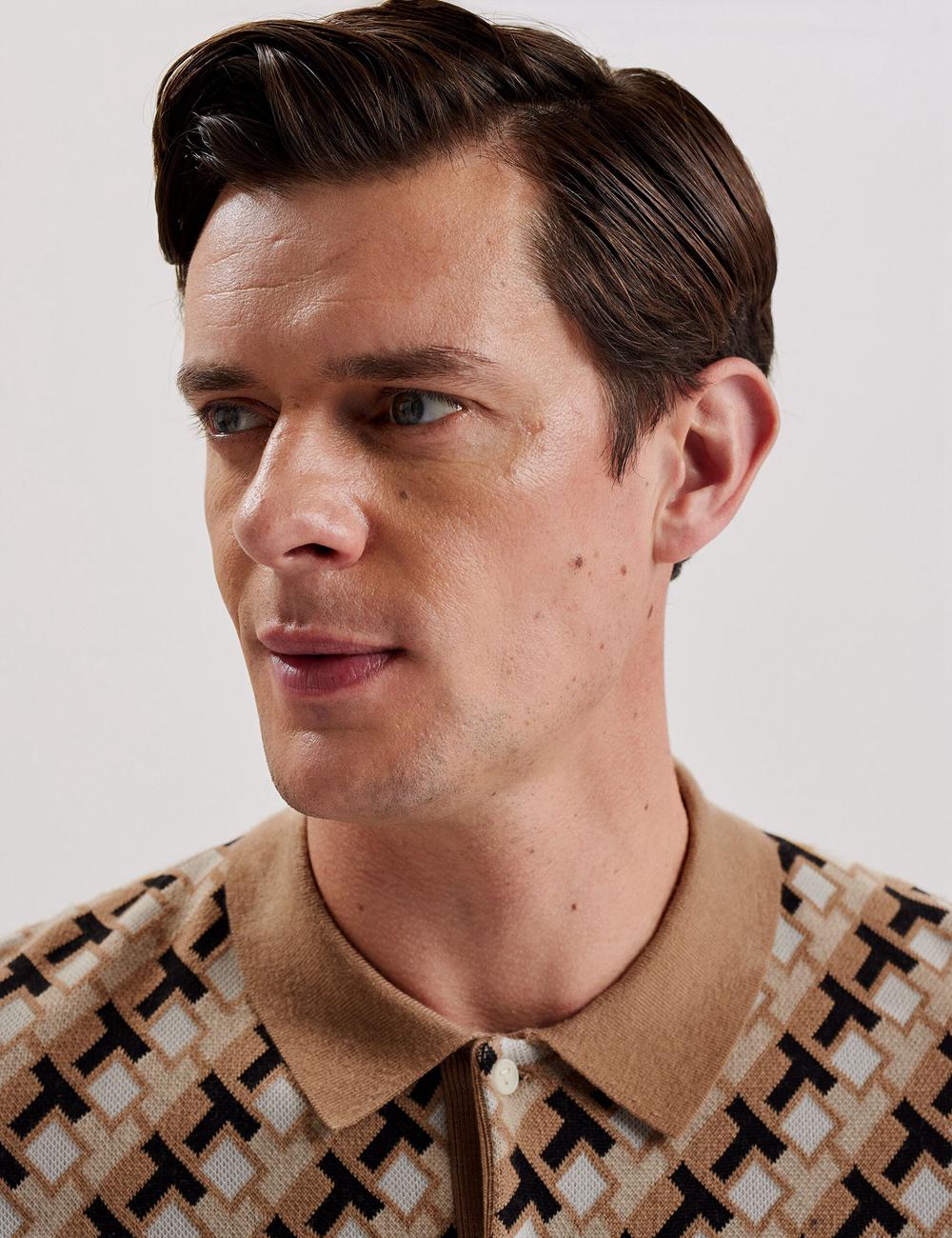Brown Men Ted Baker SEFERRY - Interlocking T Jacquard Knitted Polos Shirts | SA  QMI-145238