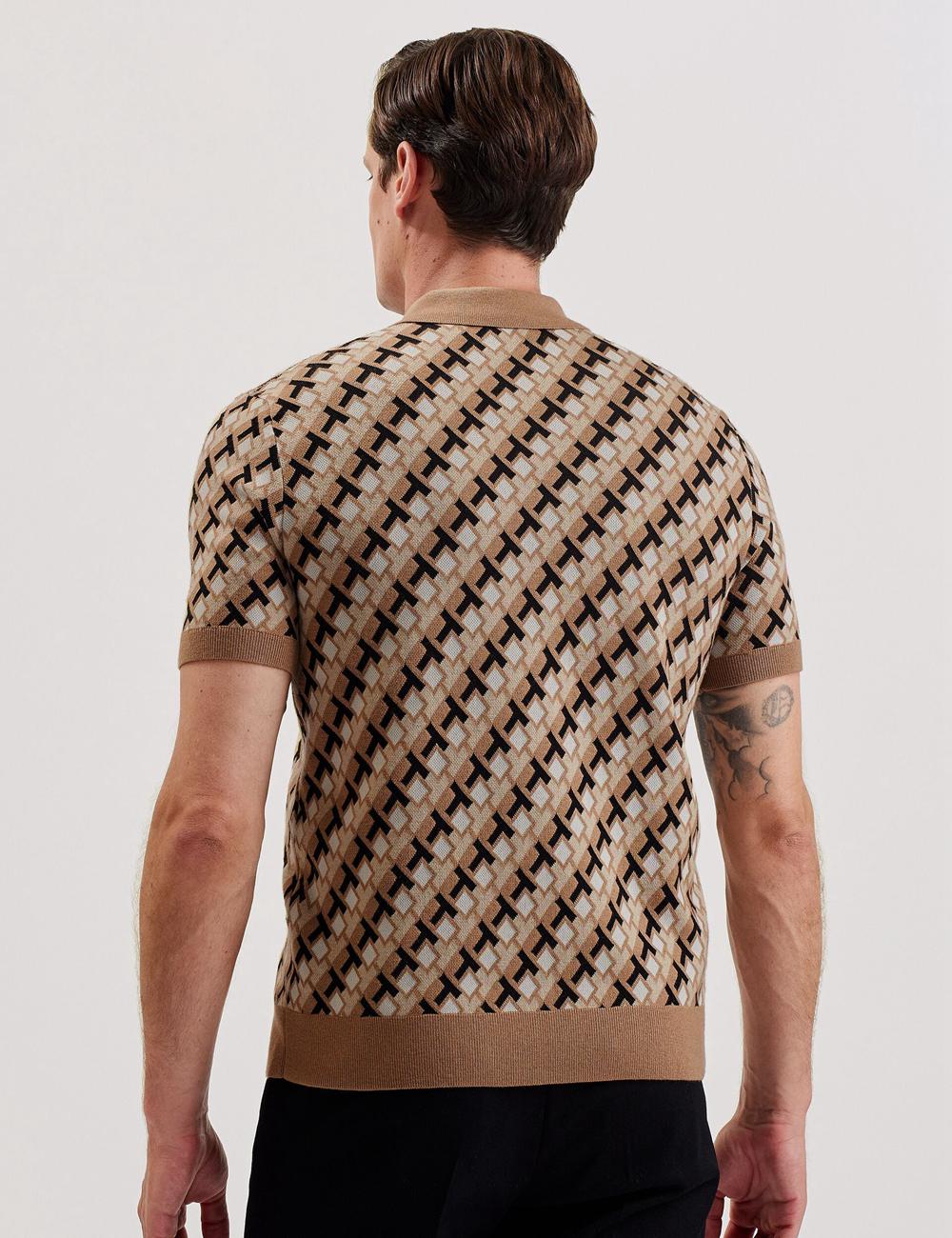 Brown Men Ted Baker SEFERRY - Interlocking T Jacquard Knitted Polos Shirts | SA  QMI-145238
