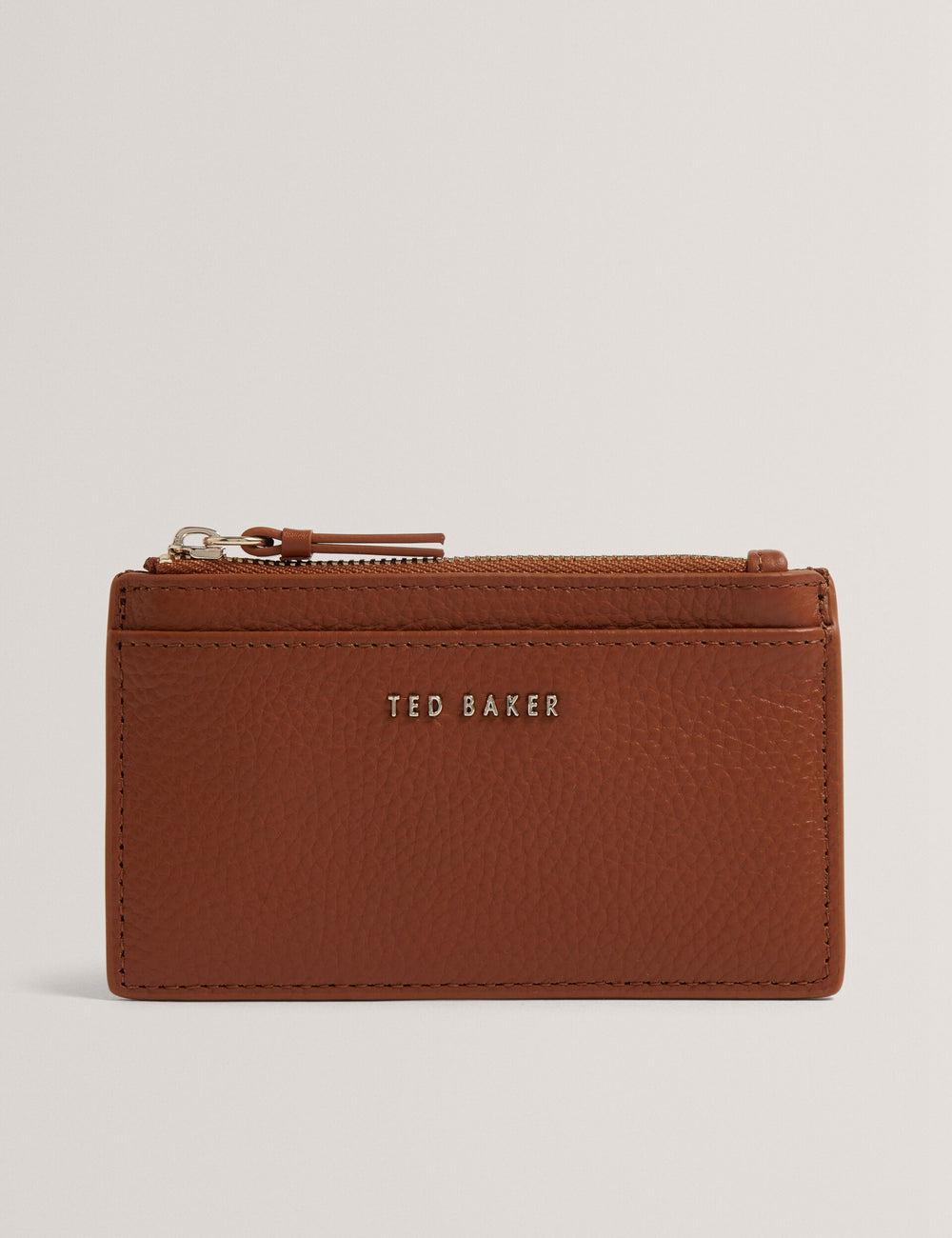 Brown Women Ted Baker DELFIE - Textured Leather Zipped Card Holder Cardholders | SA  BJK-280973