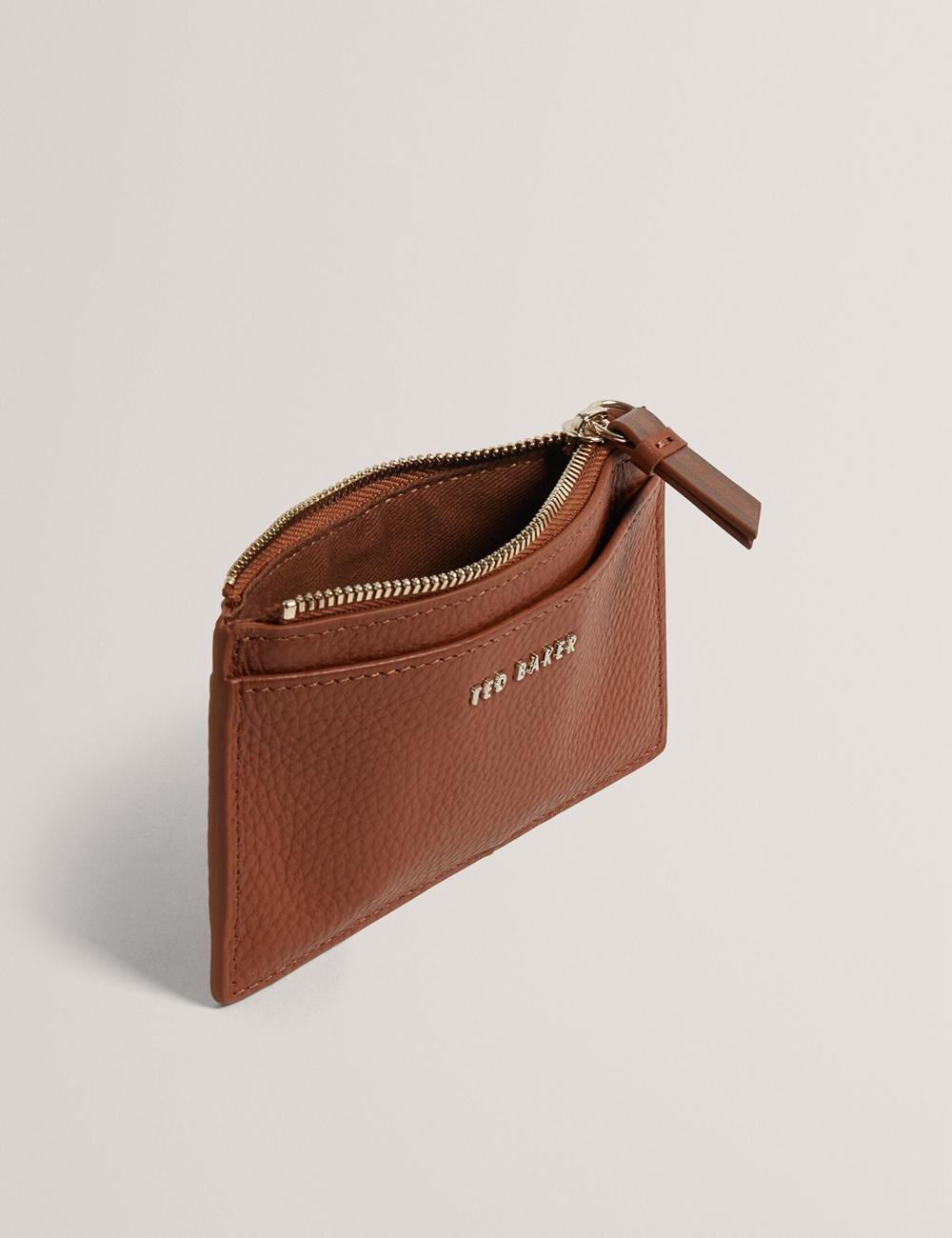 Brown Women Ted Baker DELFIE - Textured Leather Zipped Card Holder Cardholders | SA  BJK-280973