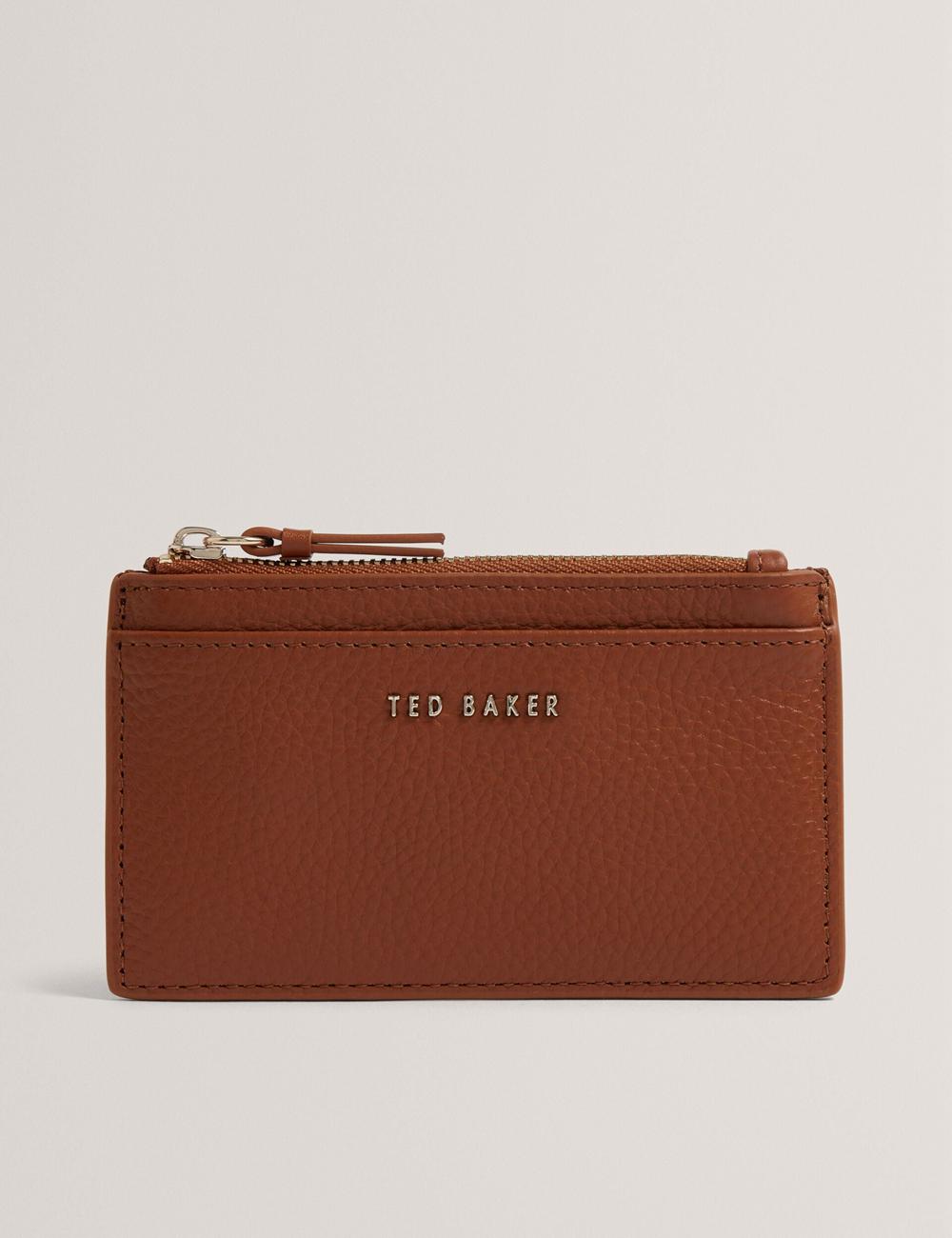 Brown Women Ted Baker DELFIE - Textured Leather Zipped Card Holder Cardholders | SA  BJK-280973