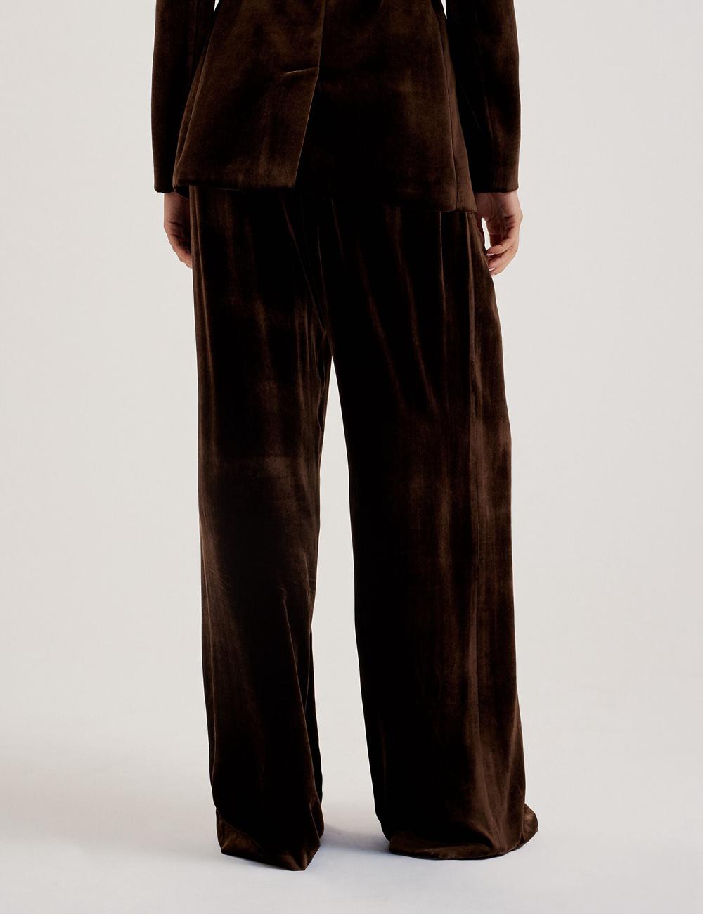 Brown Women Ted Baker MOMIJIT - Velvet Pleated Wide Leg Trousers | SA  VTA-037256
