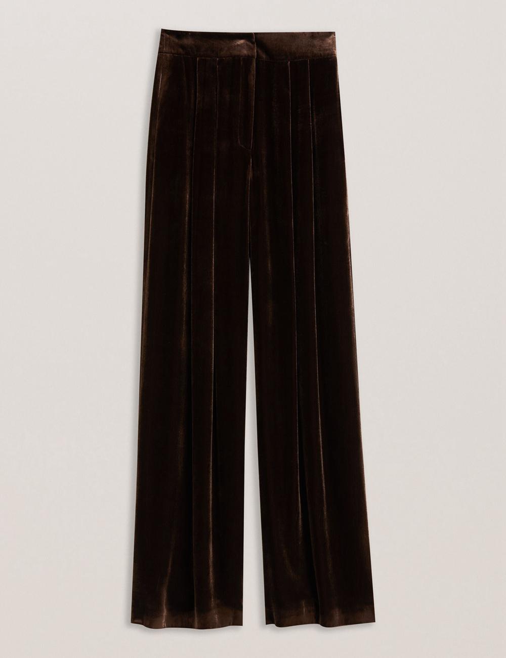 Brown Women Ted Baker MOMIJIT - Velvet Pleated Wide Leg Trousers | SA  VTA-037256