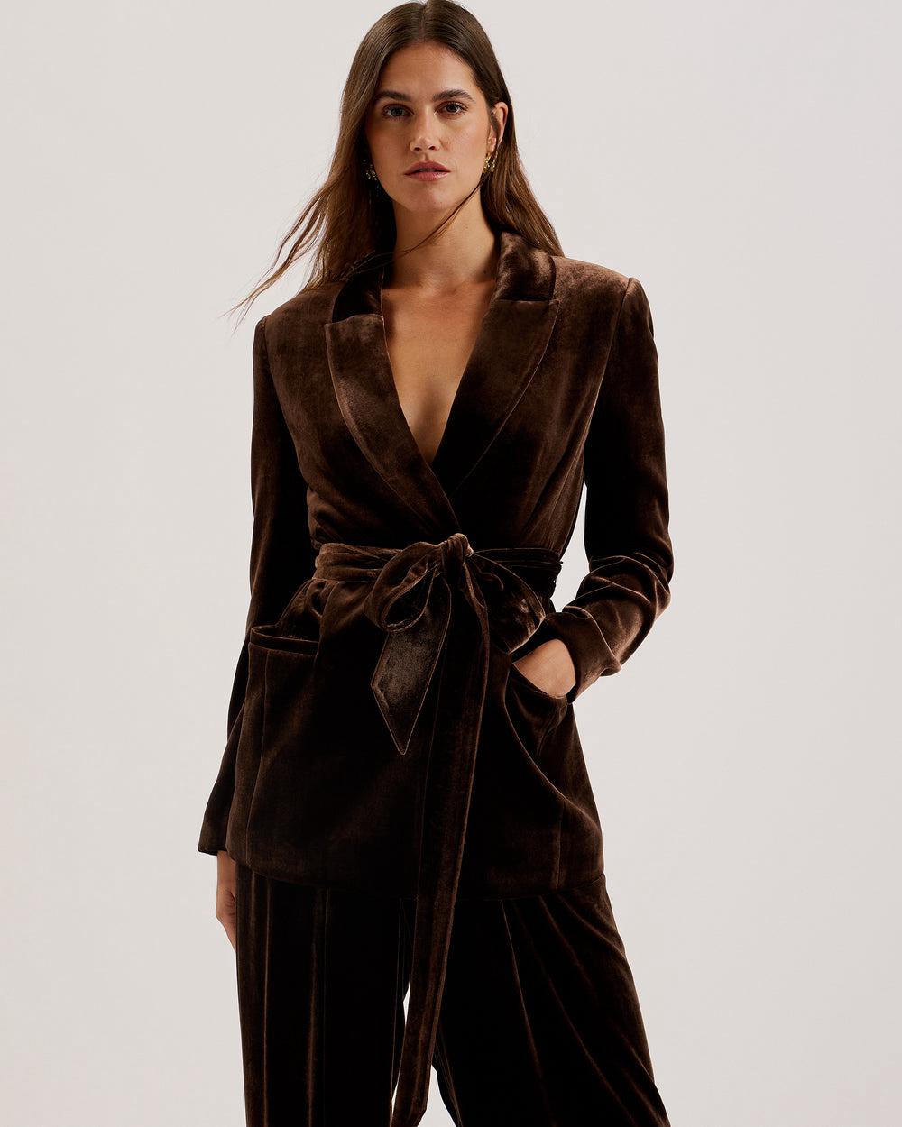 Brown Women Ted Baker MOMIJI - Velvet Waist Single Breasted Blazers | SA  GCQ-871634