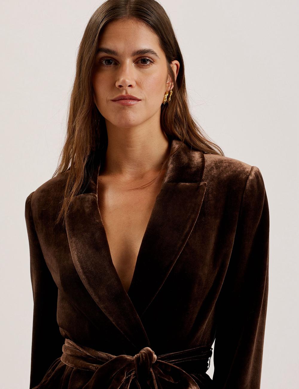 Brown Women Ted Baker MOMIJI - Velvet Waist Single Breasted Blazers | SA  GCQ-871634