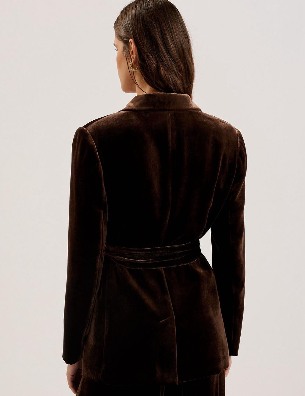 Brown Women Ted Baker MOMIJI - Velvet Waist Single Breasted Blazers | SA  GCQ-871634