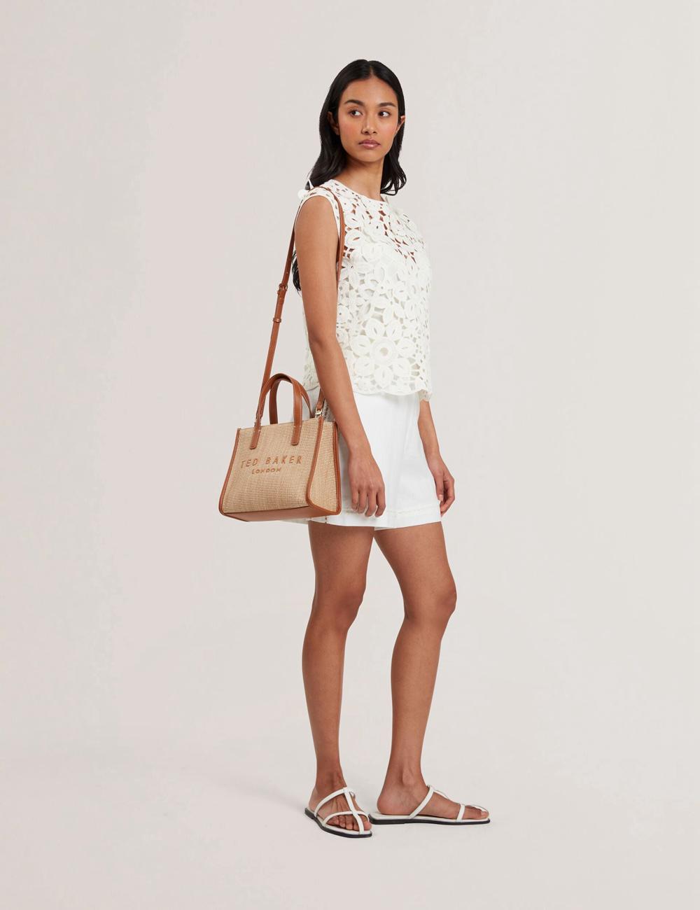 Camel Women Ted Baker PAOLINA - Faux Raffia PU Trim Small Tote Bags | SA  CJH-394517