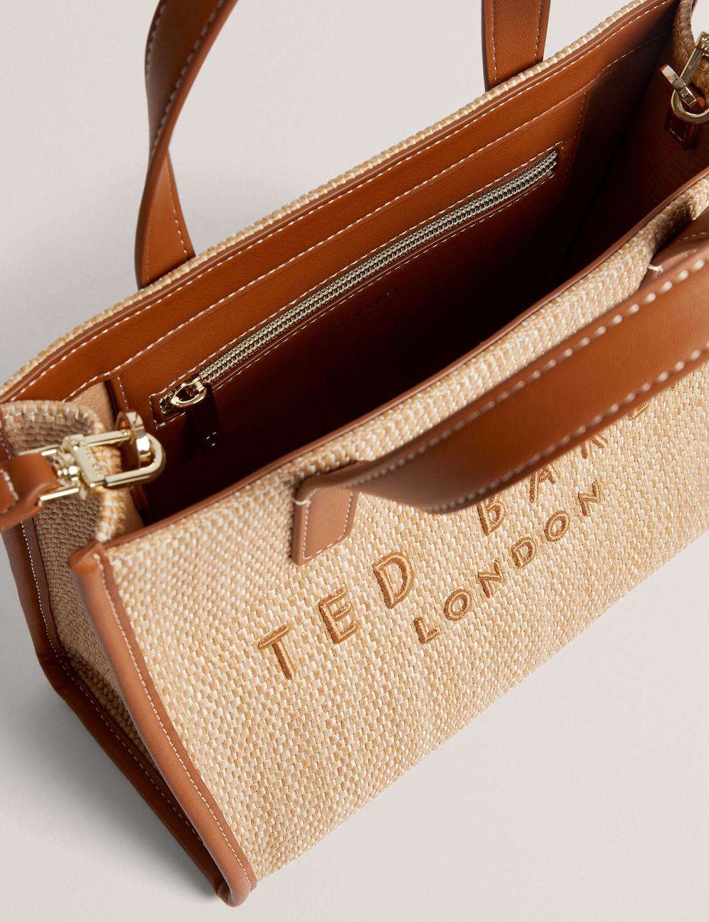 Camel Women Ted Baker PAOLINA - Faux Raffia PU Trim Small Tote Bags | SA  CJH-394517