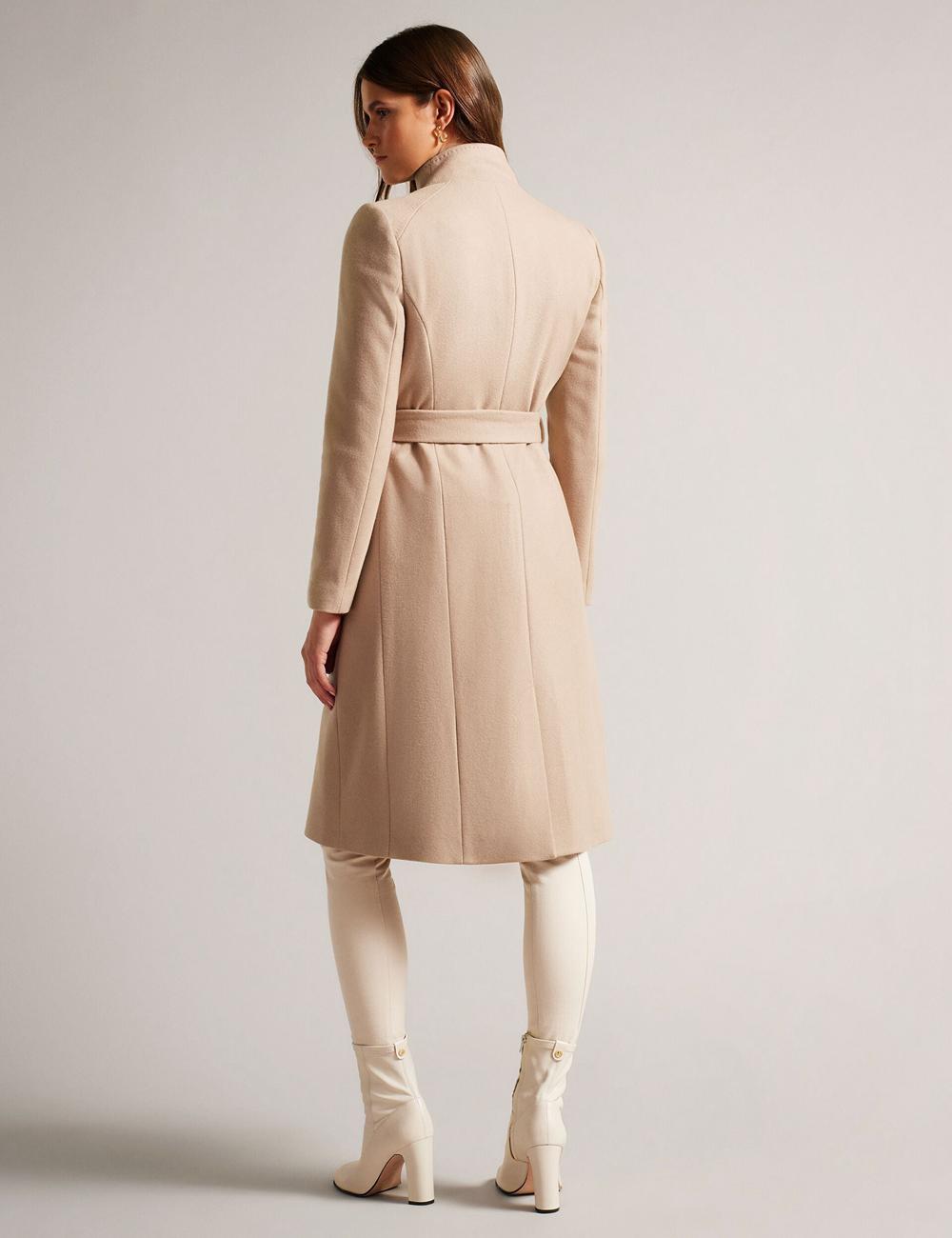 Camel Women Ted Baker ROSE - Midi Length Belted Wool Wrap Coat Jackets | SA  SDI-548097