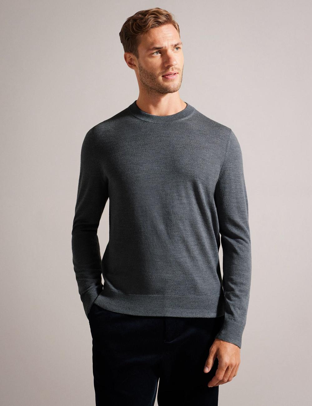 Charcoal Men Ted Baker CARNBY - Pure Wool Crew Neck Jumpers | SA  ACH-731849