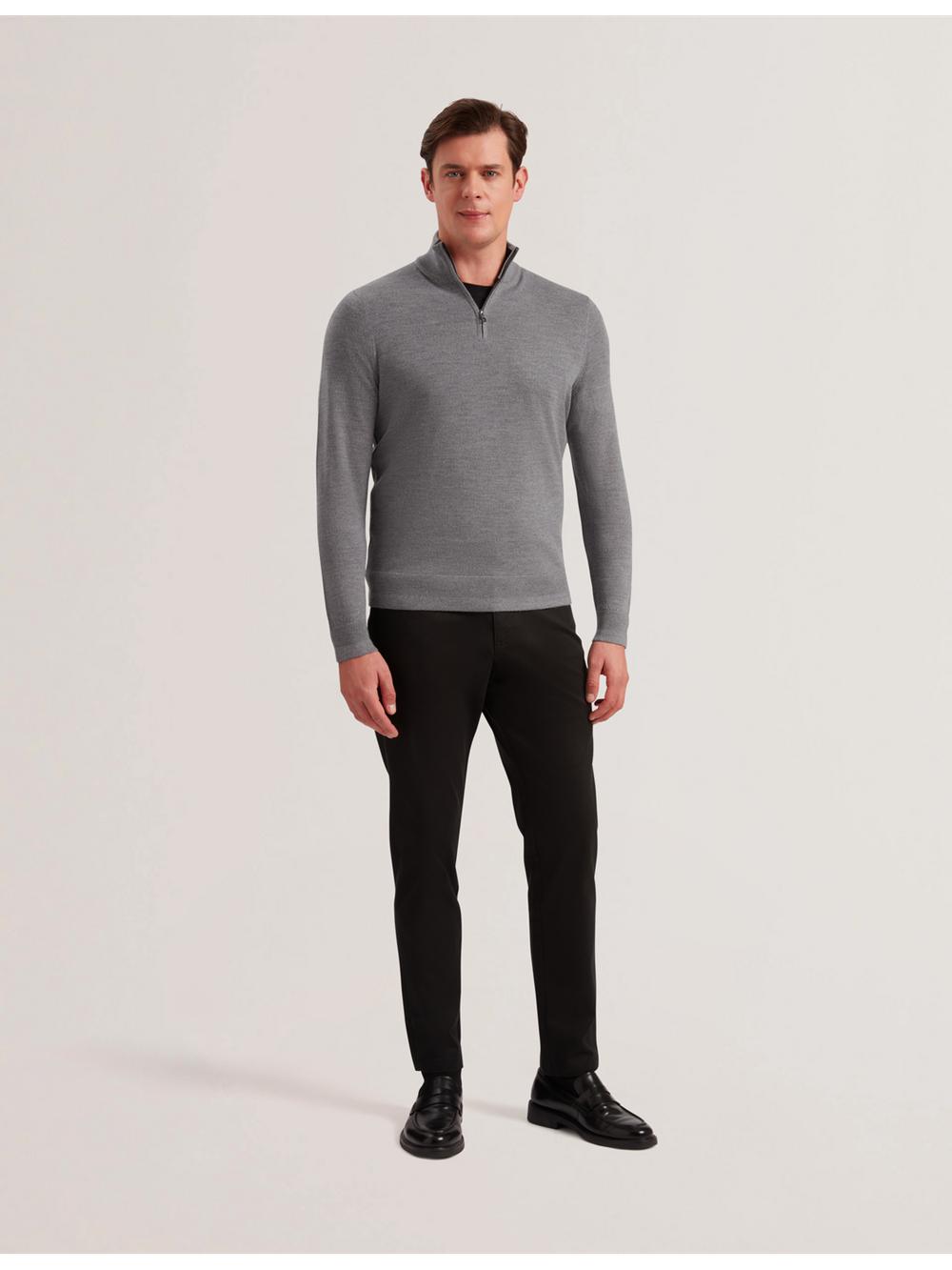 Charcoal Men Ted Baker LIMEHAS - Wool Quarter Zip Funnel Neck Jumpers | SA  CWV-936081