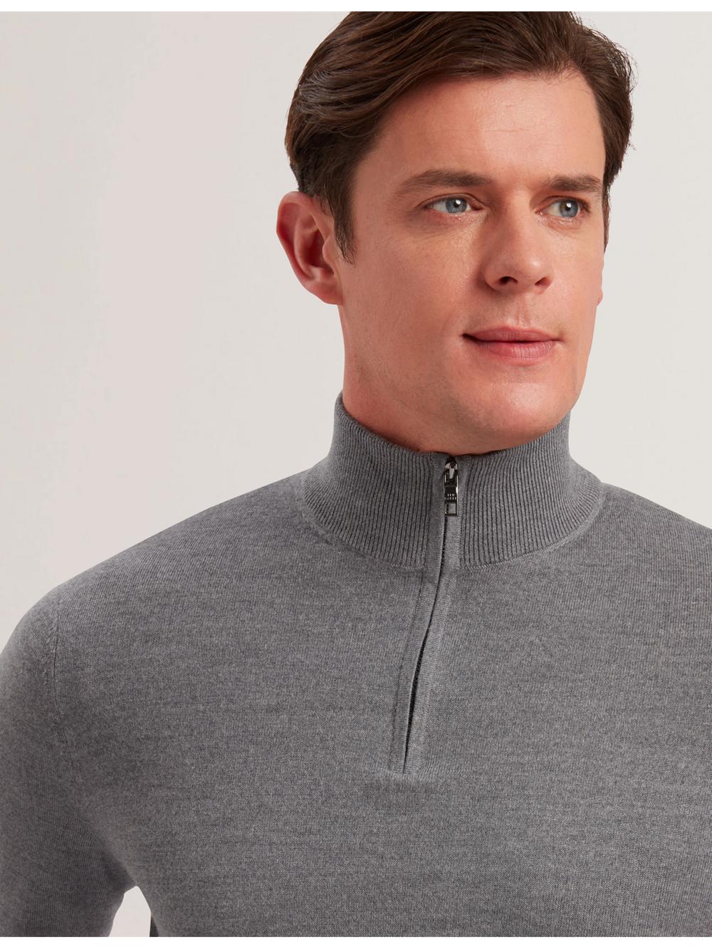 Charcoal Men Ted Baker LIMEHAS - Wool Quarter Zip Funnel Neck Jumpers | SA  CWV-936081