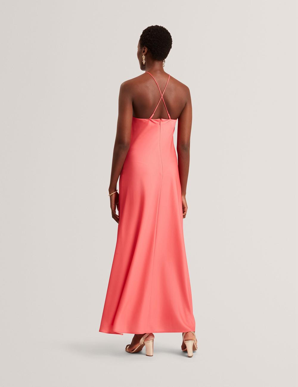 Coral Women Ted Baker AJIMA - Floral Graphic Halter Neck Satin Maxi Dresses | SA  ACQ-062897