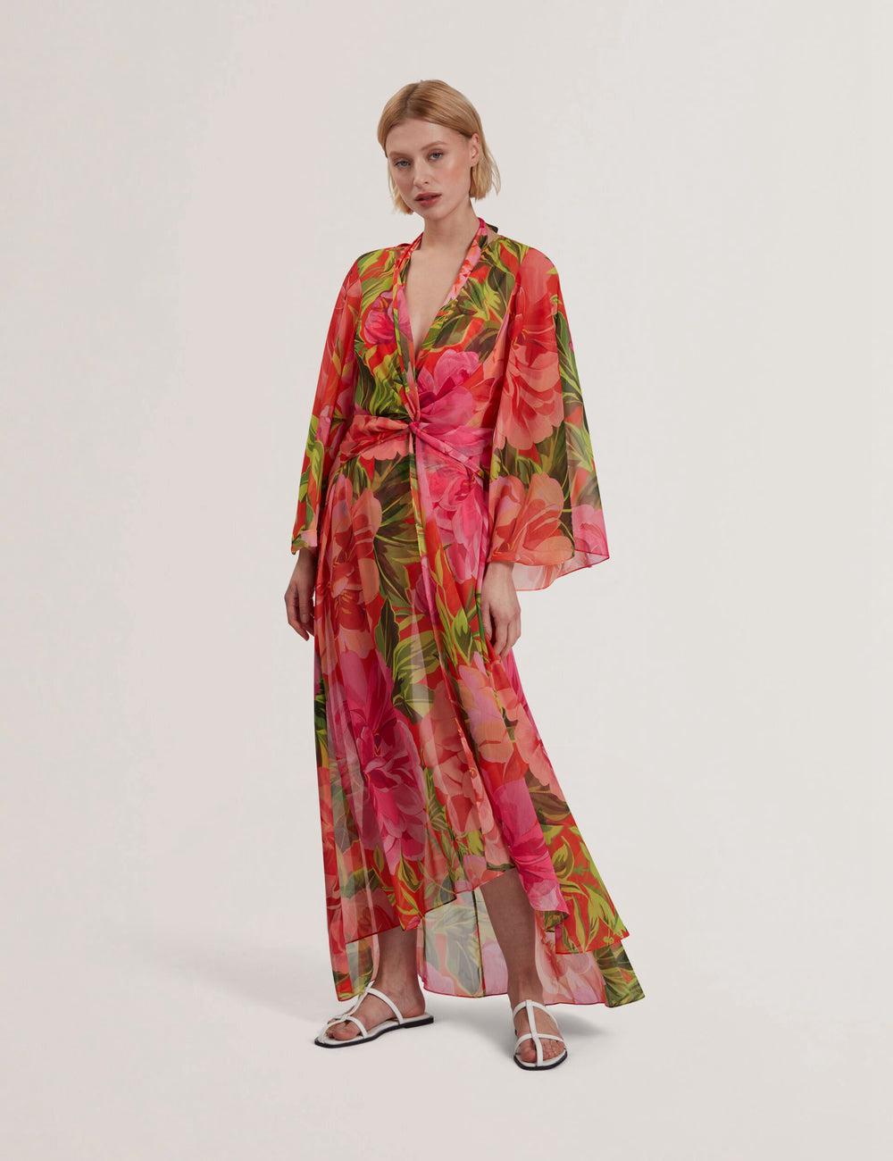 Coral Women Ted Baker DDARCIS - Floral Twisted Waist Maxi Beach Cover Ups | SA  WOS-386207