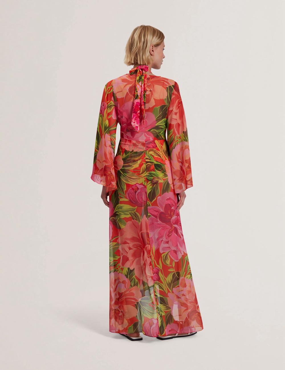 Coral Women Ted Baker DDARCIS - Floral Twisted Waist Maxi Beach Cover Ups | SA  WOS-386207