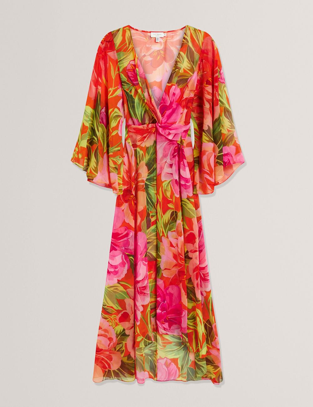 Coral Women Ted Baker DDARCIS - Floral Twisted Waist Maxi Beach Cover Ups | SA  WOS-386207
