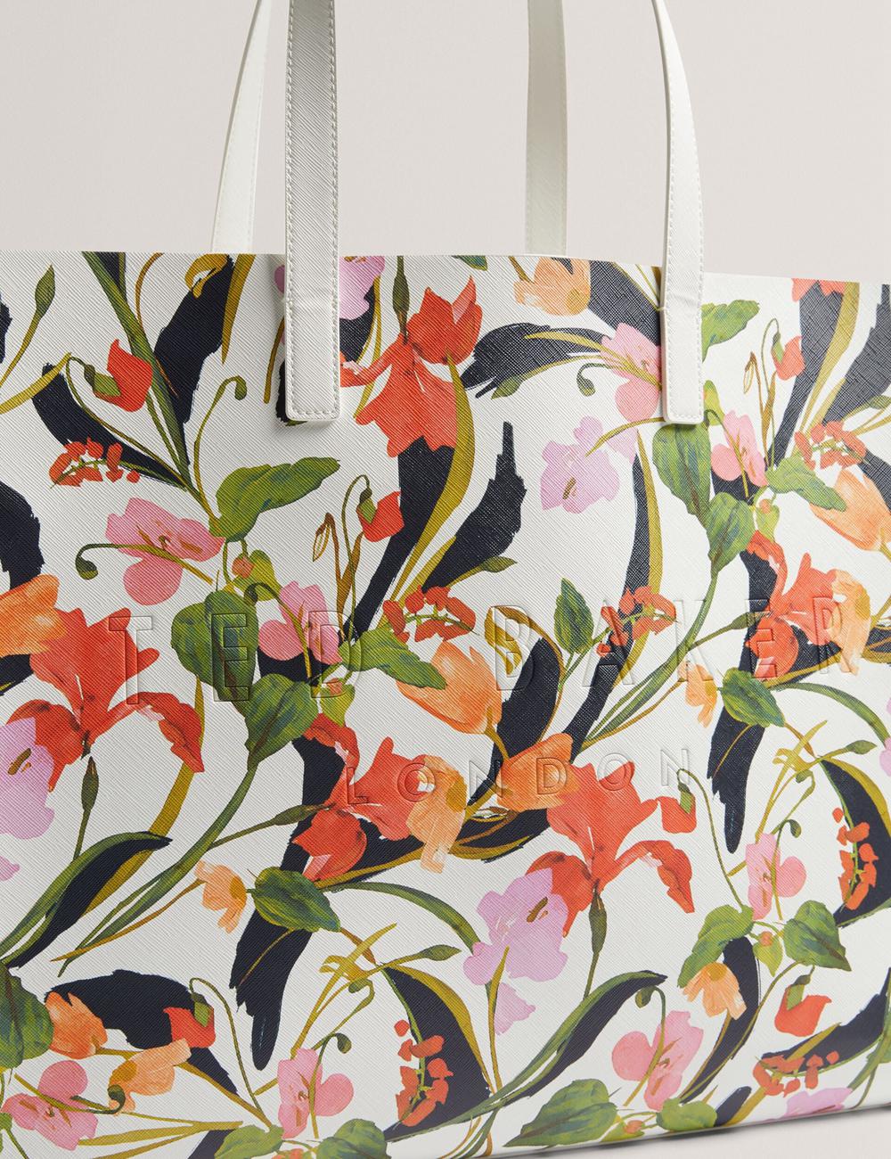 Cream Women Ted Baker FLORISH - Floral Print PU Leather Wide Tote Bags | SA  CXB-457309