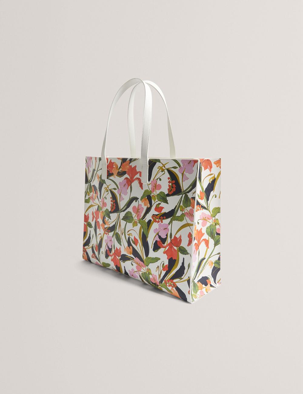Cream Women Ted Baker FLORISH - Floral Print PU Leather Wide Tote Bags | SA  CXB-457309
