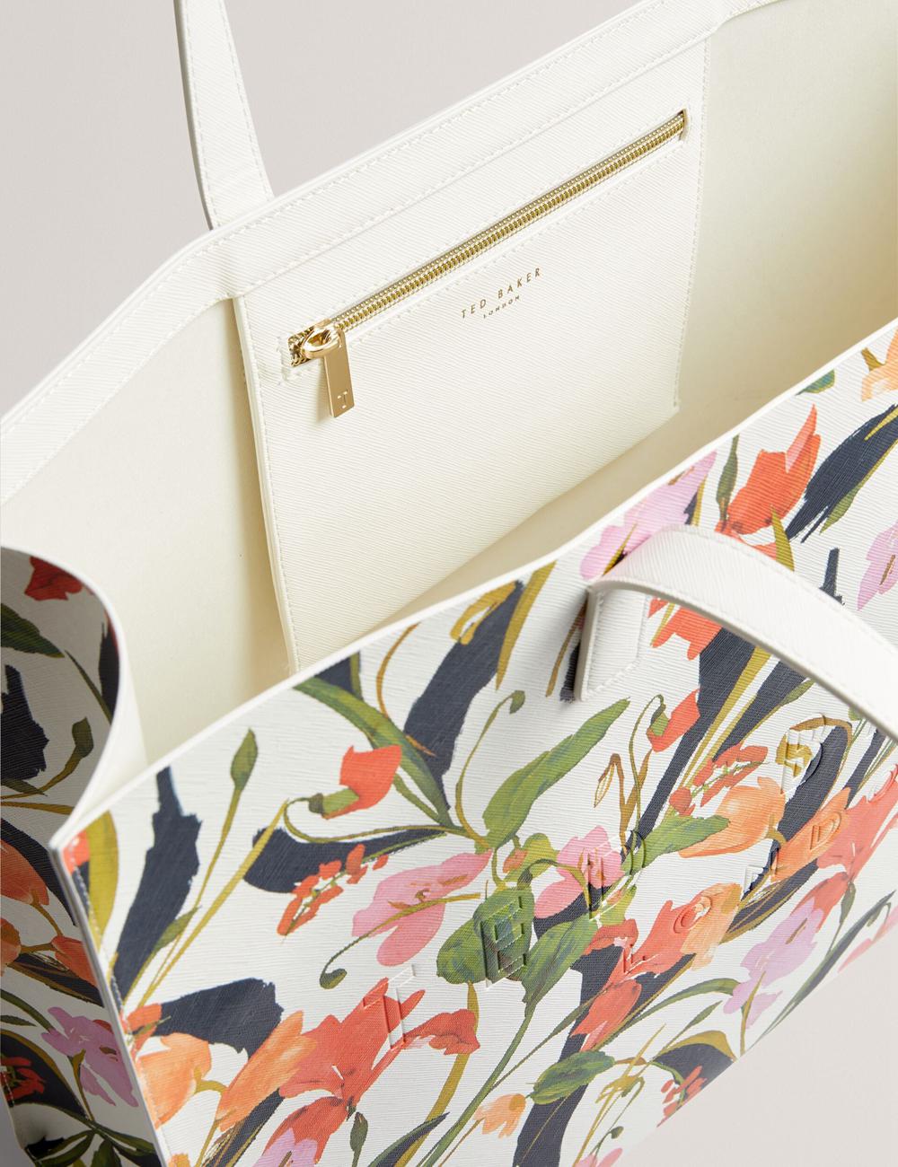 Cream Women Ted Baker FLORISH - Floral Print PU Leather Wide Tote Bags | SA  CXB-457309
