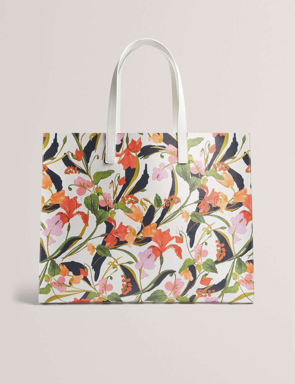 Cream Women Ted Baker FLORISH - Floral Print PU Leather Wide Tote Bags | SA  CXB-457309