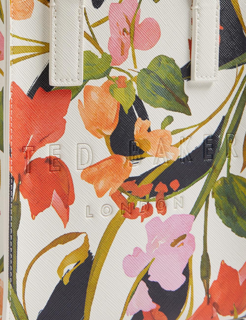 Cream Women Ted Baker FLOWEIA - Floral Faux Leather Mini Tote Bags | SA  FOD-975361
