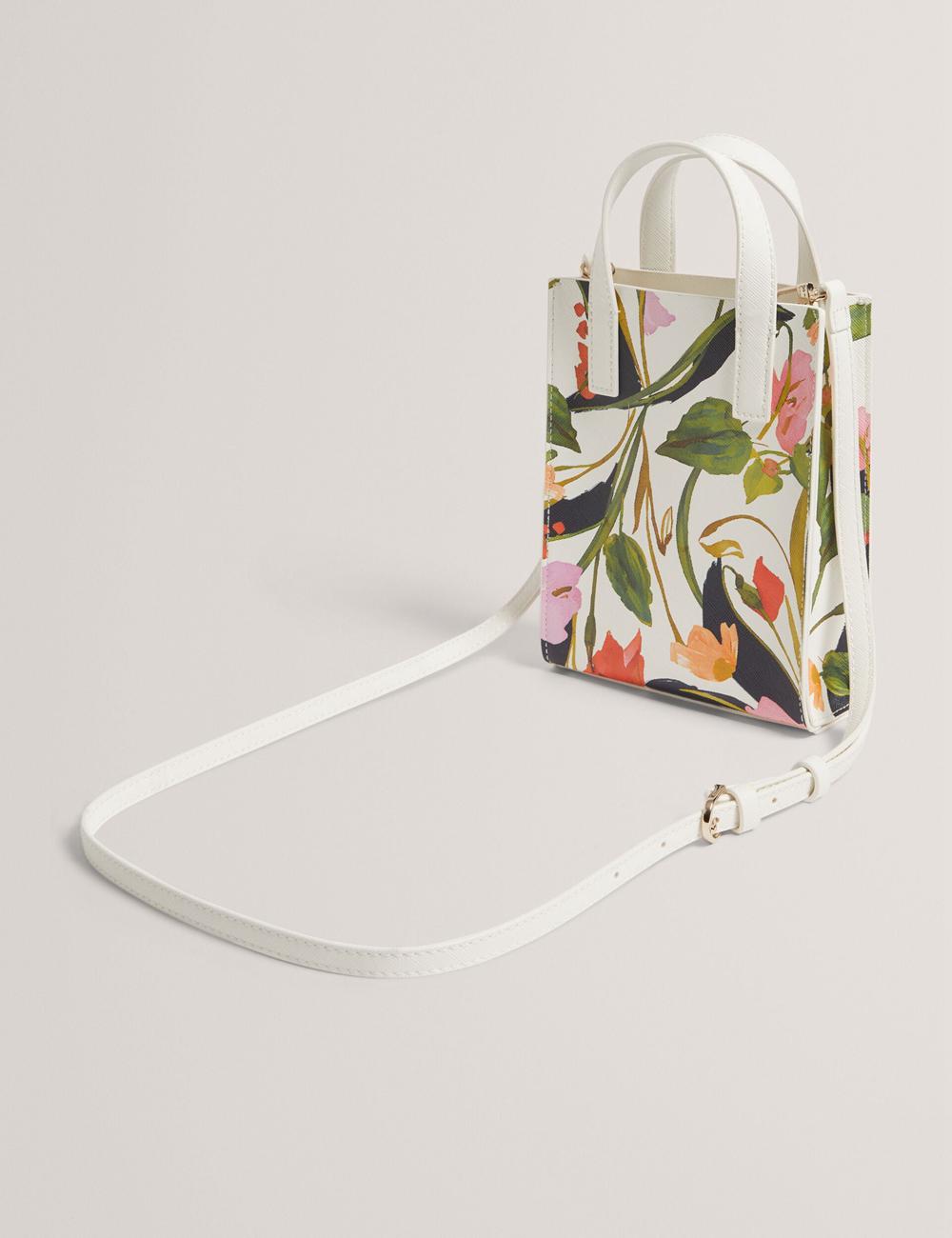 Cream Women Ted Baker FLOWEIA - Floral Faux Leather Mini Tote Bags | SA  FOD-975361