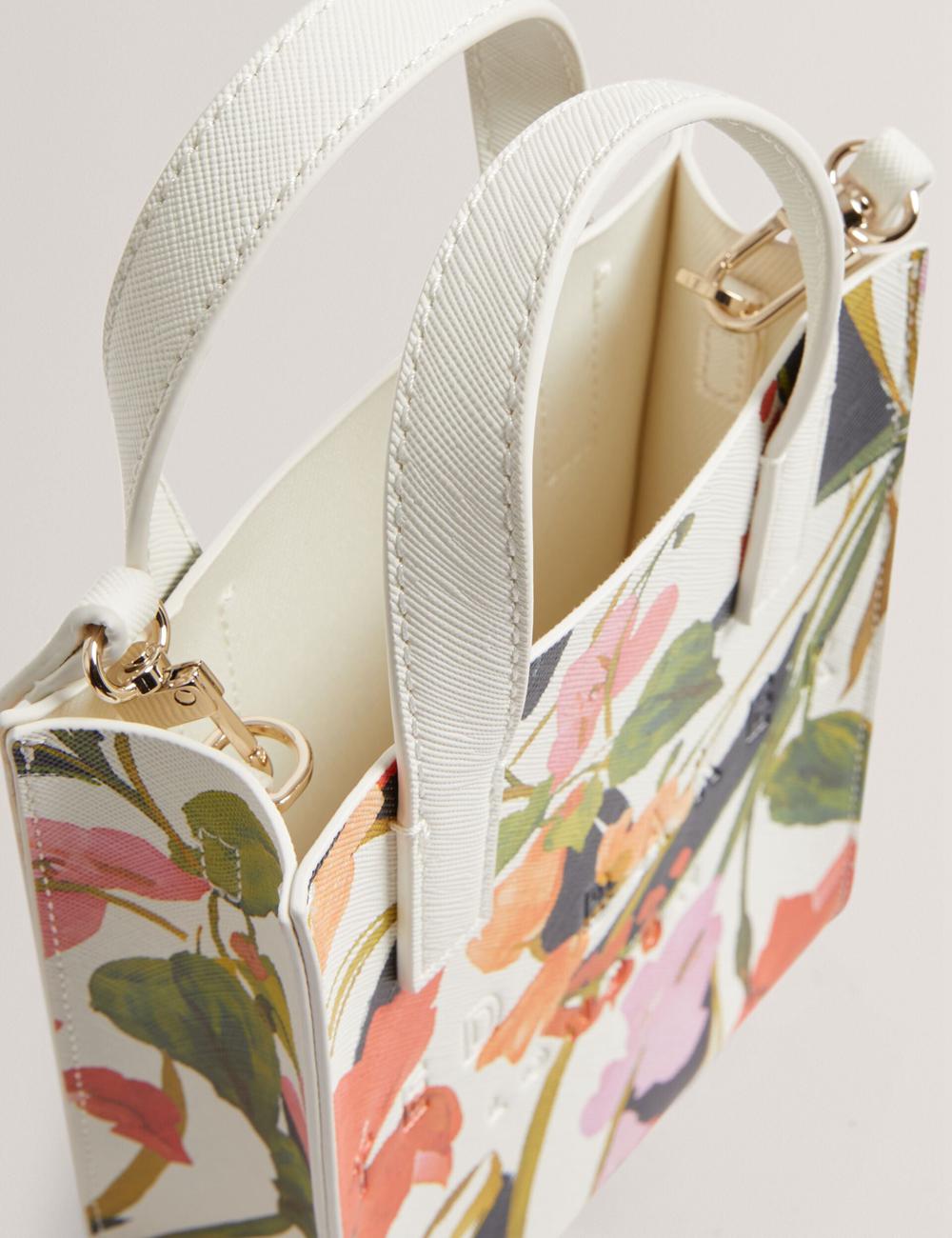 Cream Women Ted Baker FLOWEIA - Floral Faux Leather Mini Tote Bags | SA  FOD-975361