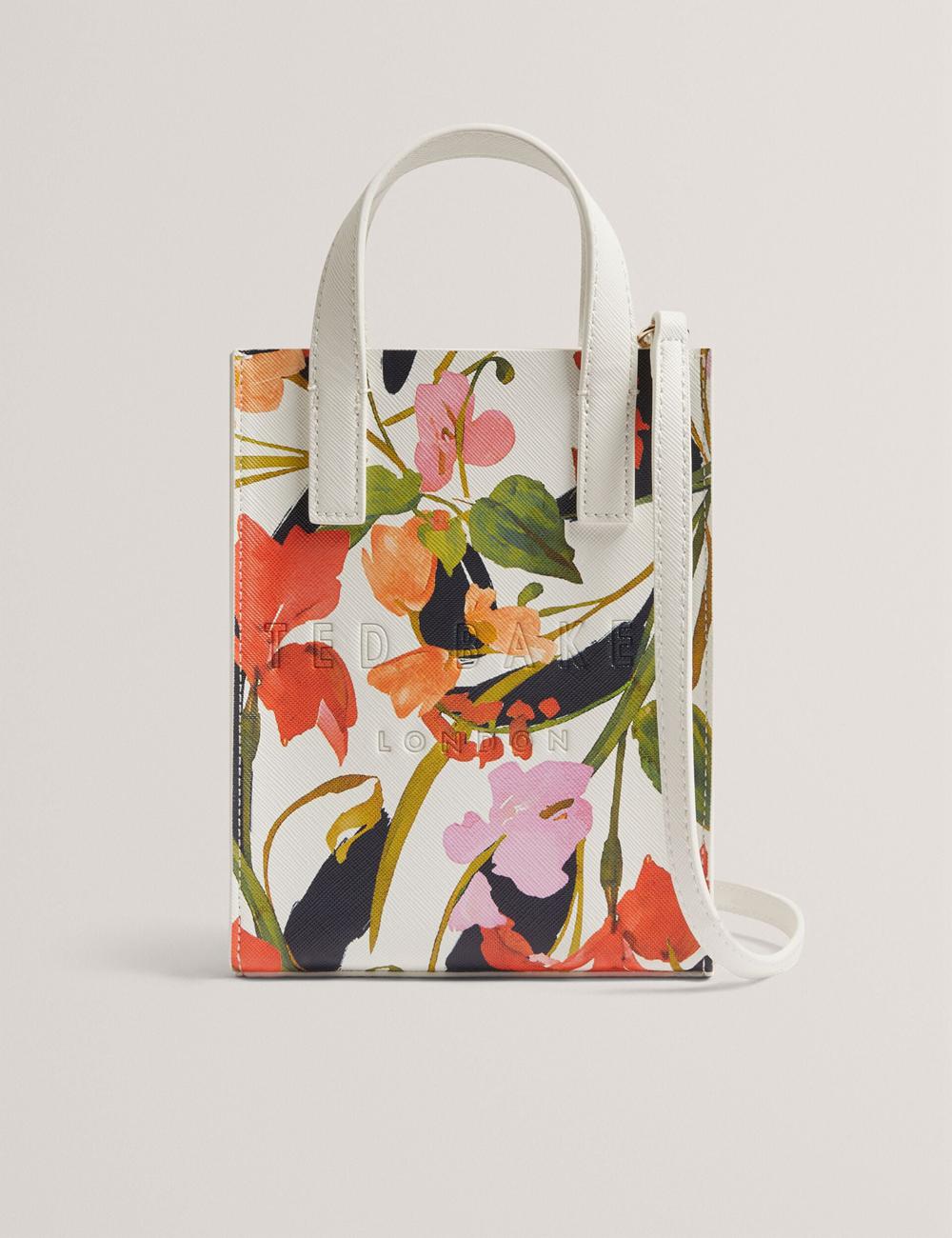 Cream Women Ted Baker FLOWEIA - Floral Faux Leather Mini Tote Bags | SA  FOD-975361