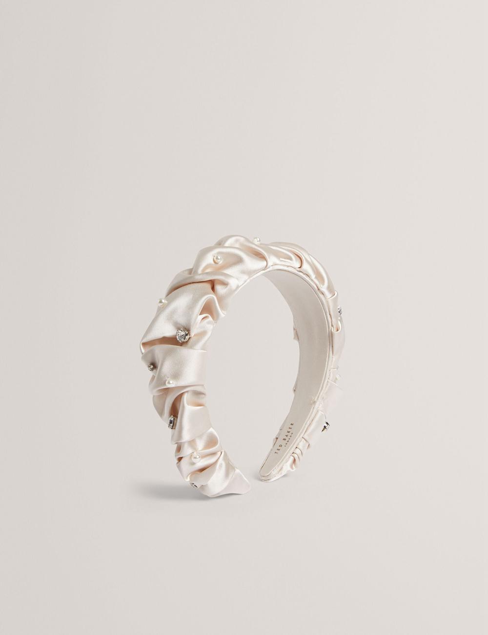 Cream Women Ted Baker MELLSI - Rhinestone Ruched Satin Headbands | SA  GDW-146085
