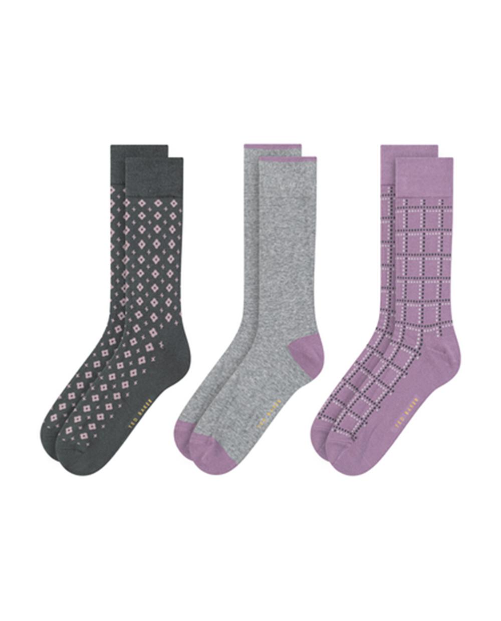 Dark Green Men Ted Baker 3 Pack Geometric Check Crew Socks | SA  KDT-762415