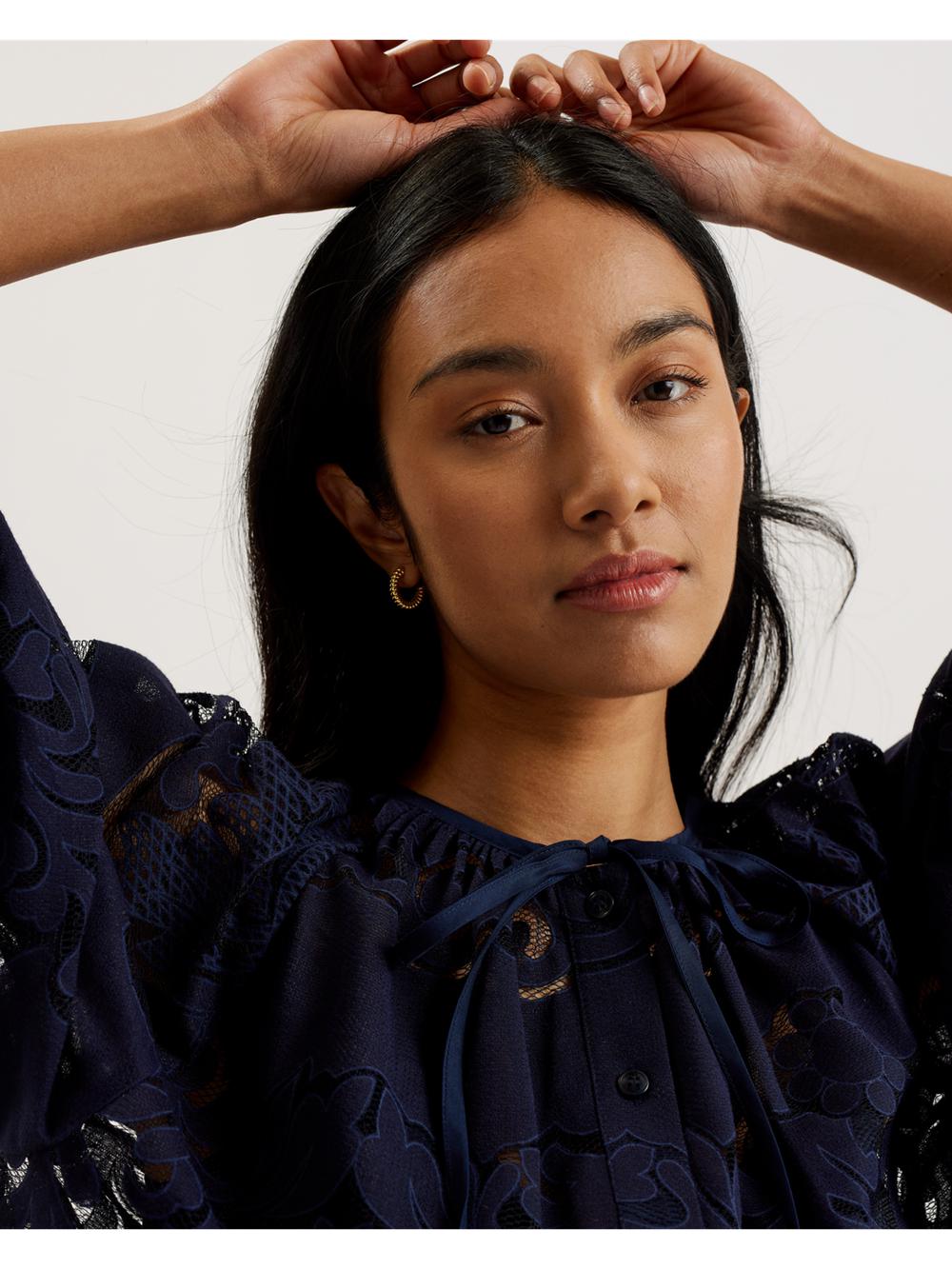 Dk-Blue Women Ted Baker BACINA - Lace 3/4 Balloon Sleeve Blouses | SA  TVZ-634958
