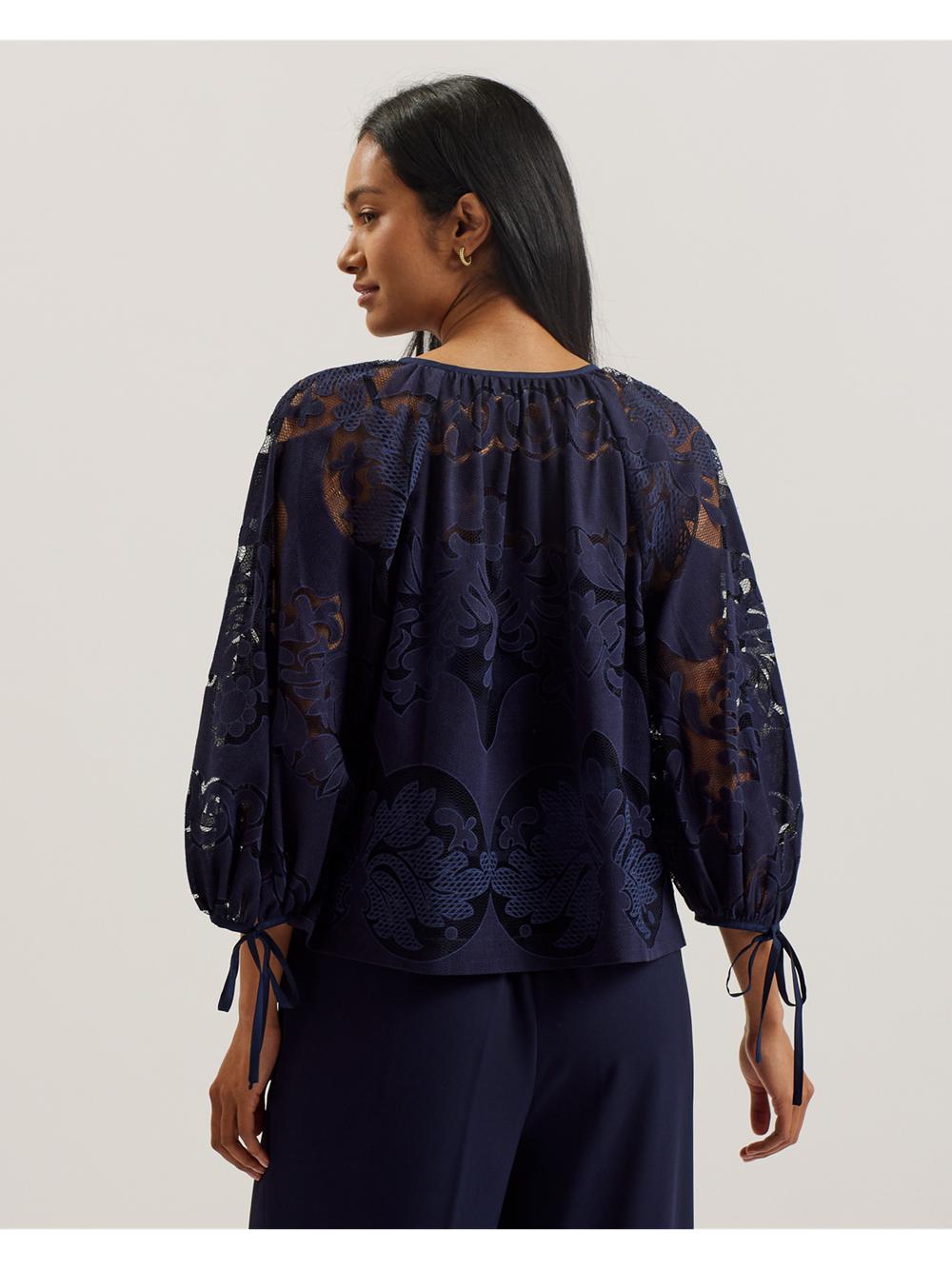 Dk-Blue Women Ted Baker BACINA - Lace 3/4 Balloon Sleeve Blouses | SA  TVZ-634958