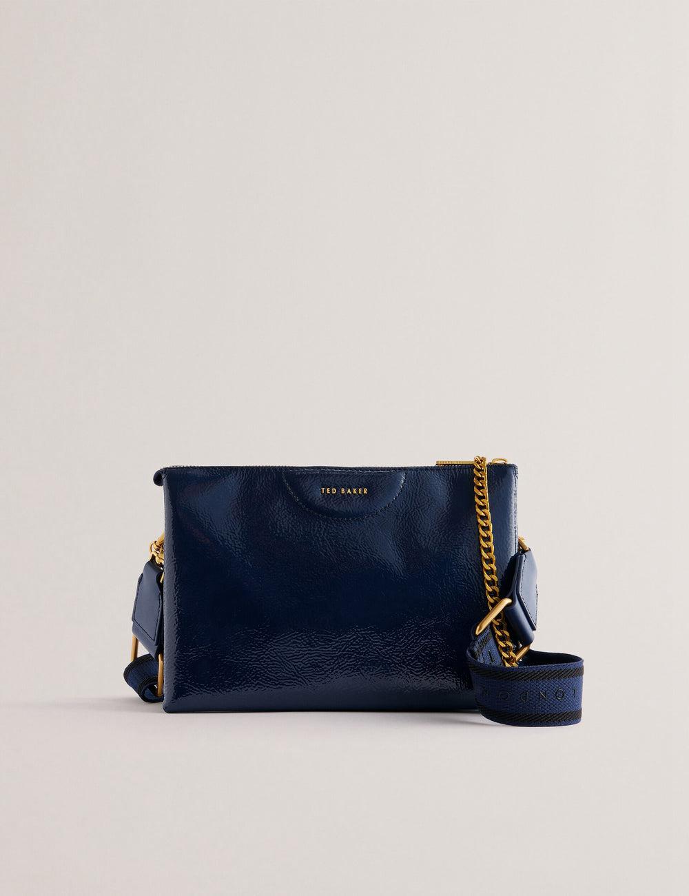 Dk-Blue Women Ted Baker ESILLE - Branded Webbing Patent Leather Crossbody Bags | SA  AVC-067582