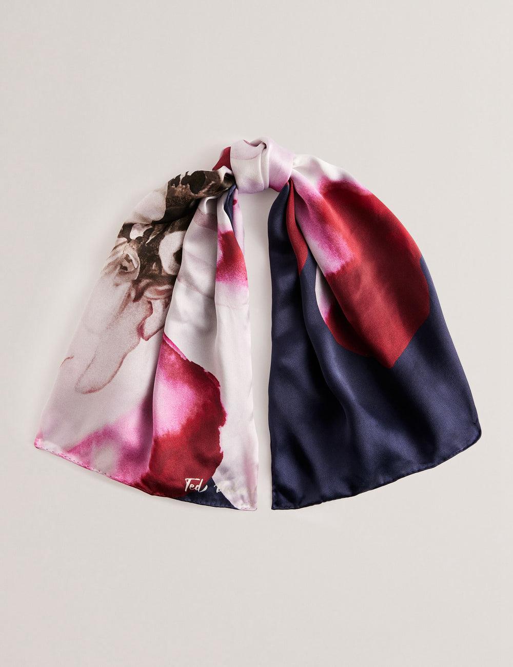 Dk-Blue Women Ted Baker JANICES - Placement Floral Print Silk Square Scarves | SA  UNW-679543