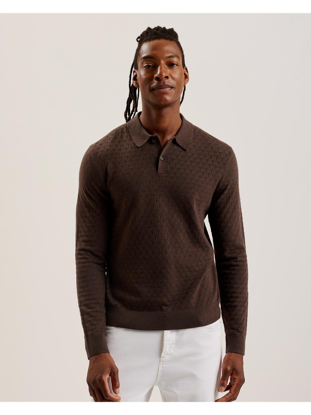 Dk-Brown Men Ted Baker MORAR - Long Sleeve T Stitch Knitted Jumpers | SA  WYJ-897204