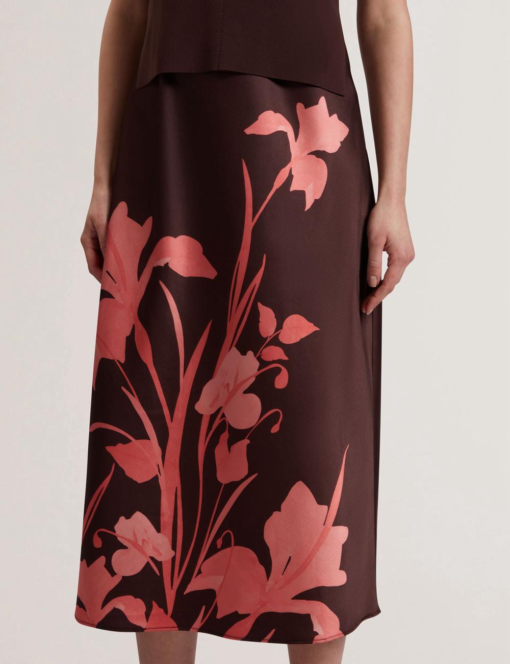 Dk-Brown Women Ted Baker LATTENA - Printed Satin With Removable Tank Midi Dresses | SA  HXW-581962