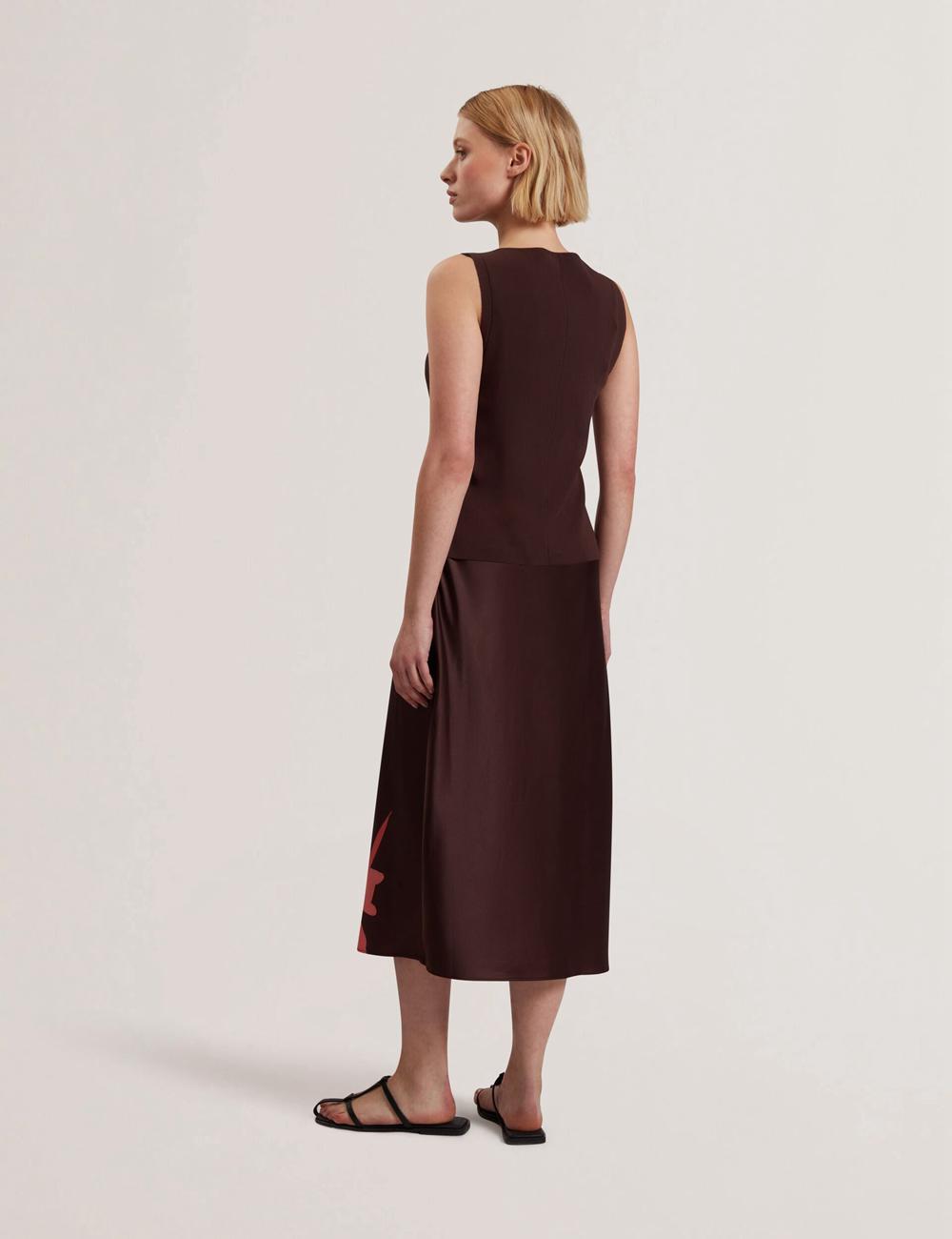 Dk-Brown Women Ted Baker LATTENA - Printed Satin With Removable Tank Midi Dresses | SA  HXW-581962