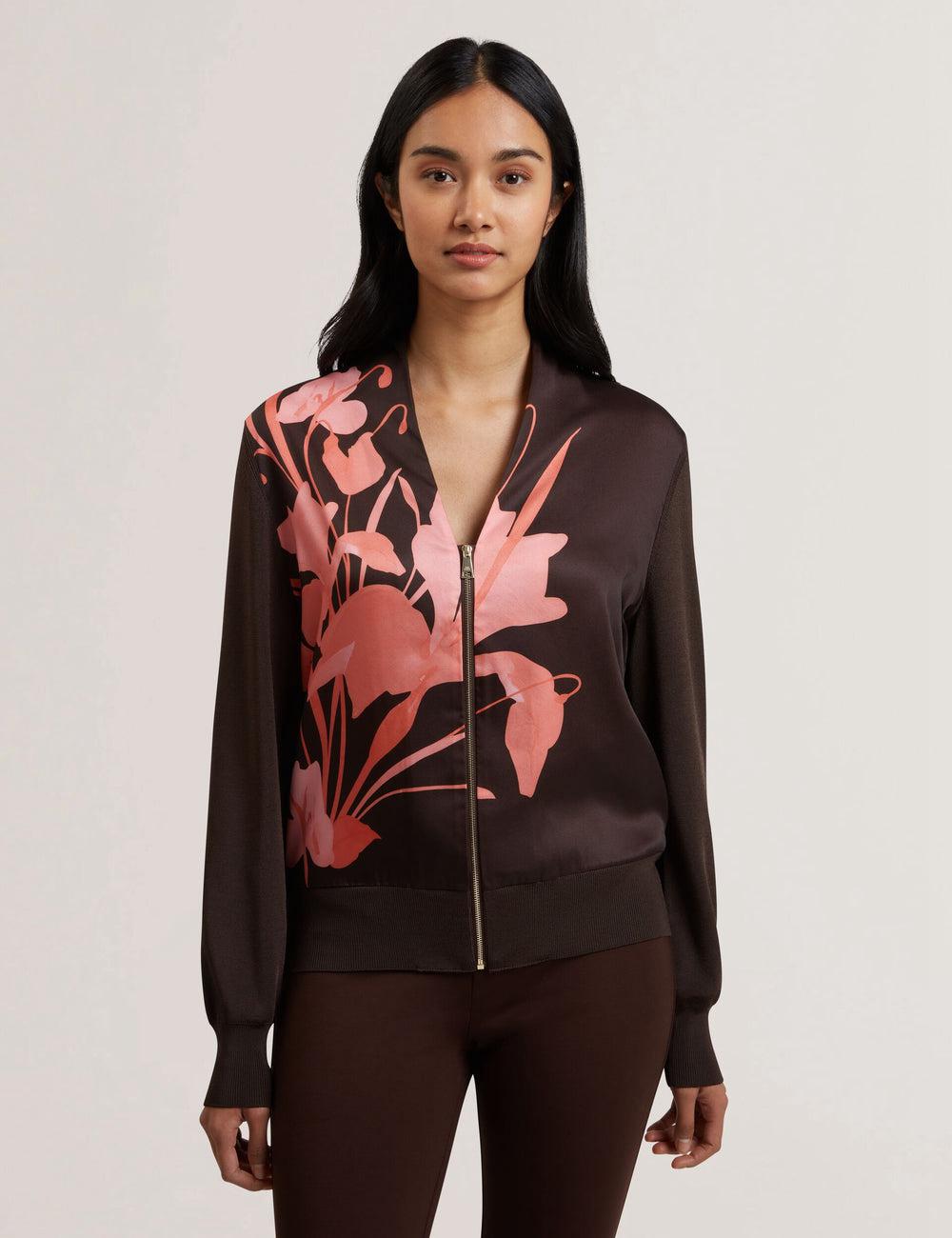 Dk-Brown Women Ted Baker MATIINA - Printed Front Zip-Up Bomber Cardigans | SA  XYV-735062