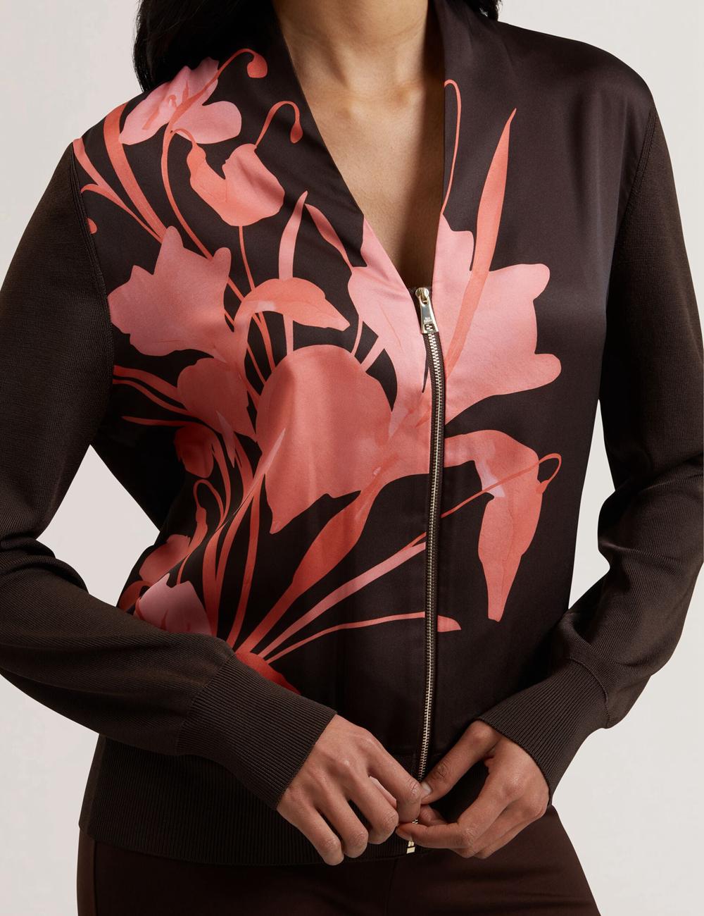 Dk-Brown Women Ted Baker MATIINA - Printed Front Zip-Up Bomber Cardigans | SA  XYV-735062