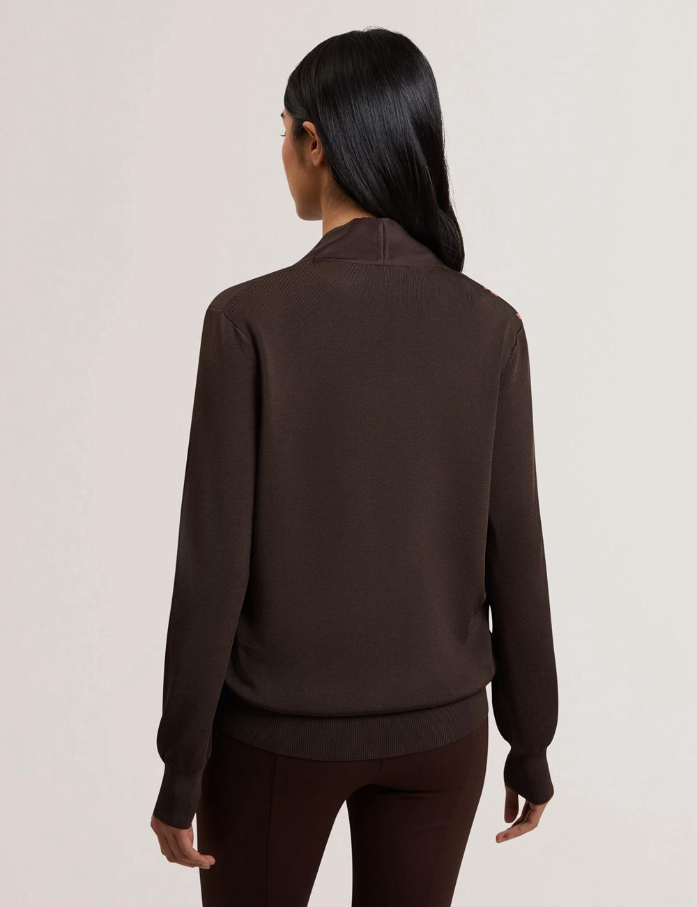 Dk-Brown Women Ted Baker MATIINA - Printed Front Zip-Up Bomber Cardigans | SA  XYV-735062