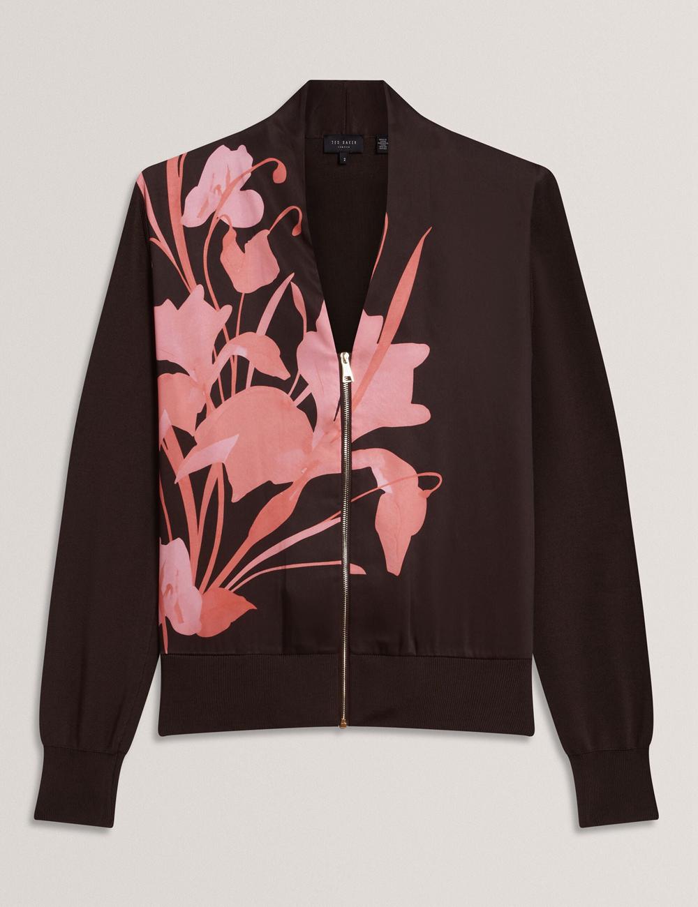 Dk-Brown Women Ted Baker MATIINA - Printed Front Zip-Up Bomber Cardigans | SA  XYV-735062