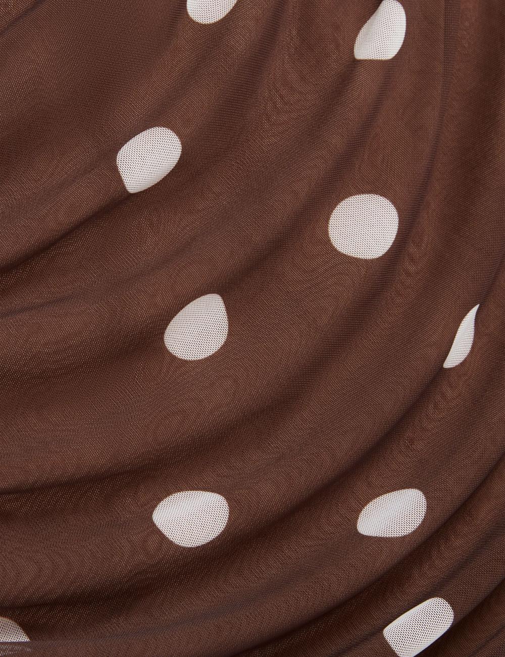 Dk-Brown Women Ted Baker TILDAHH - Off-Shoulder Polka Dot Mesh Mini Dresses | SA  WET-429673