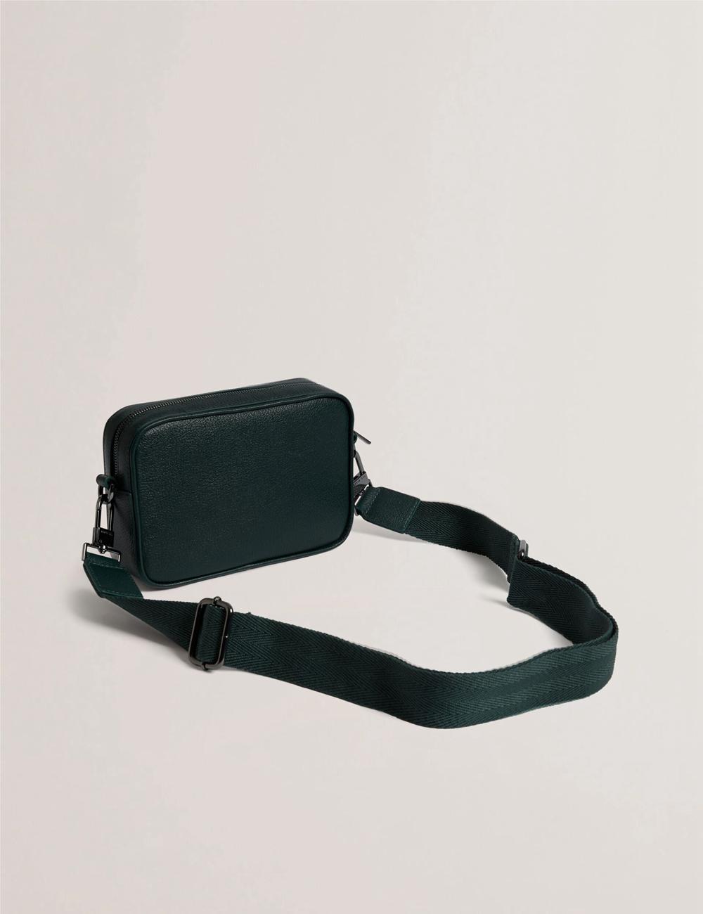 Dk-Green Men Ted Baker GRIFIN - Grained Leather Crossbody Pouch Crossbody Bags | SA  SOE-145086