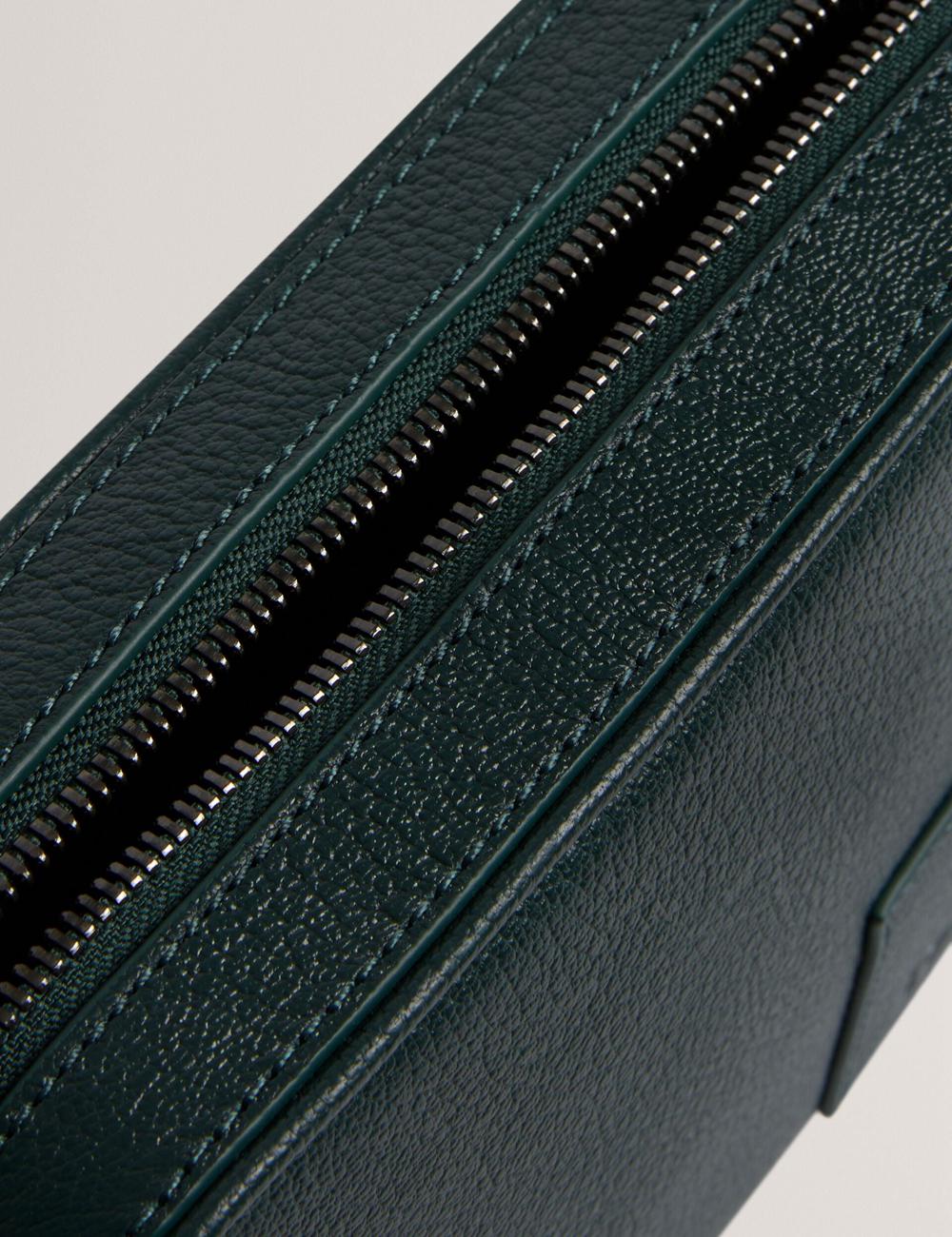 Dk-Green Men Ted Baker GRIFIN - Grained Leather Crossbody Pouch Crossbody Bags | SA  SOE-145086